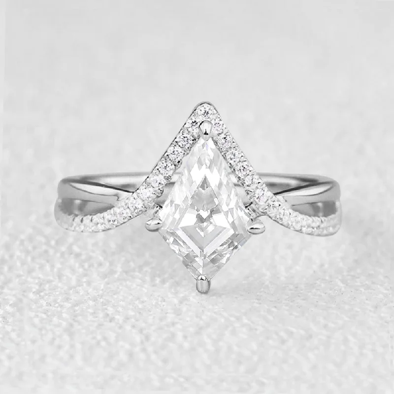 Kite Cut Moissanite White Gold Unique Engagement Ring