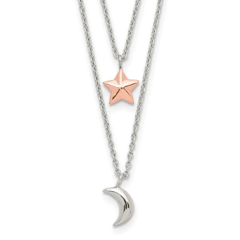 Sterling Silver 18.5-inch Celestial Two-Tone Moon and Star Necklace