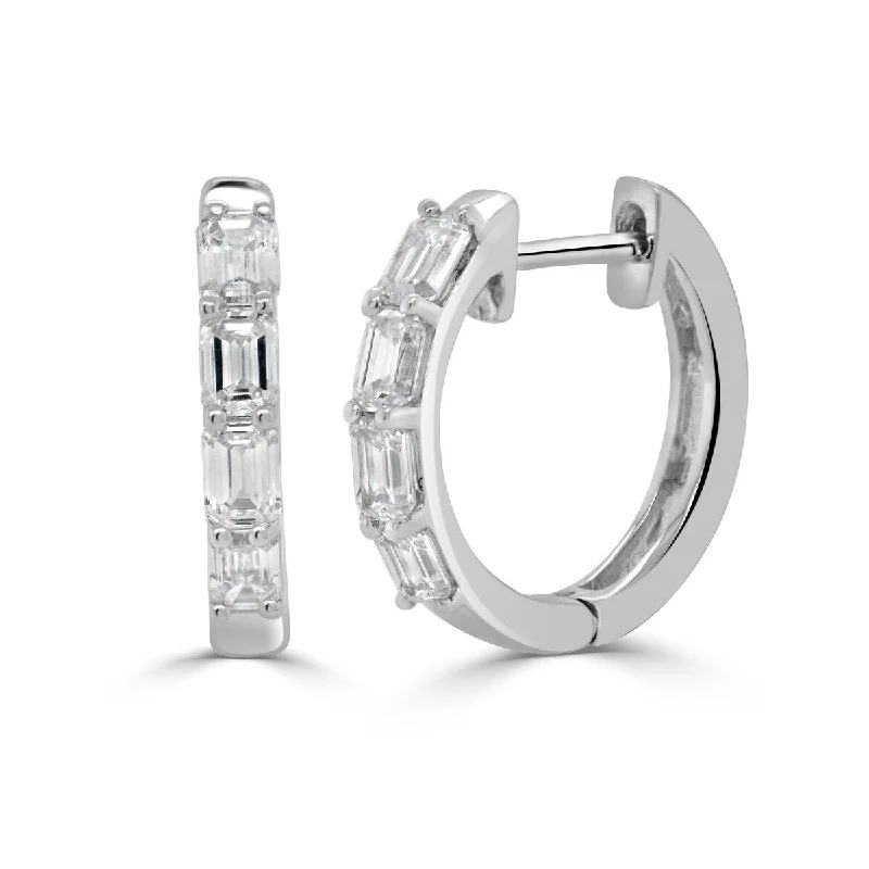 Joelle Diamond Huggie Earrings 14K Gold Emerald Cut