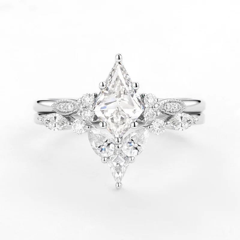 Lab Grown Diamond White Gold Engagement Ring Set 2pcs