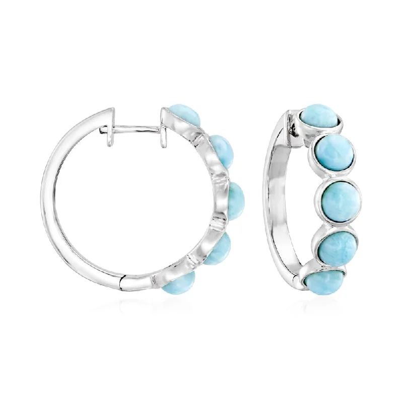 925 Sterling Silver Larimar Hoops Earrings