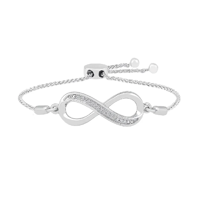 Sterling Silver Diamond Set Infinity Bolo Bracelet