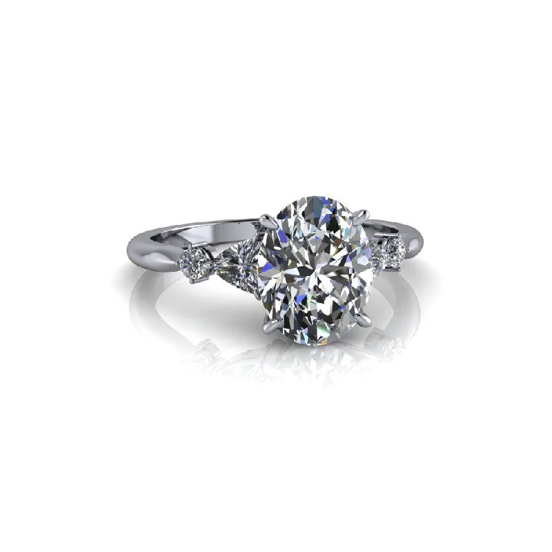 Oval Moissanite Ring Trillion Accents 2.44 ctw