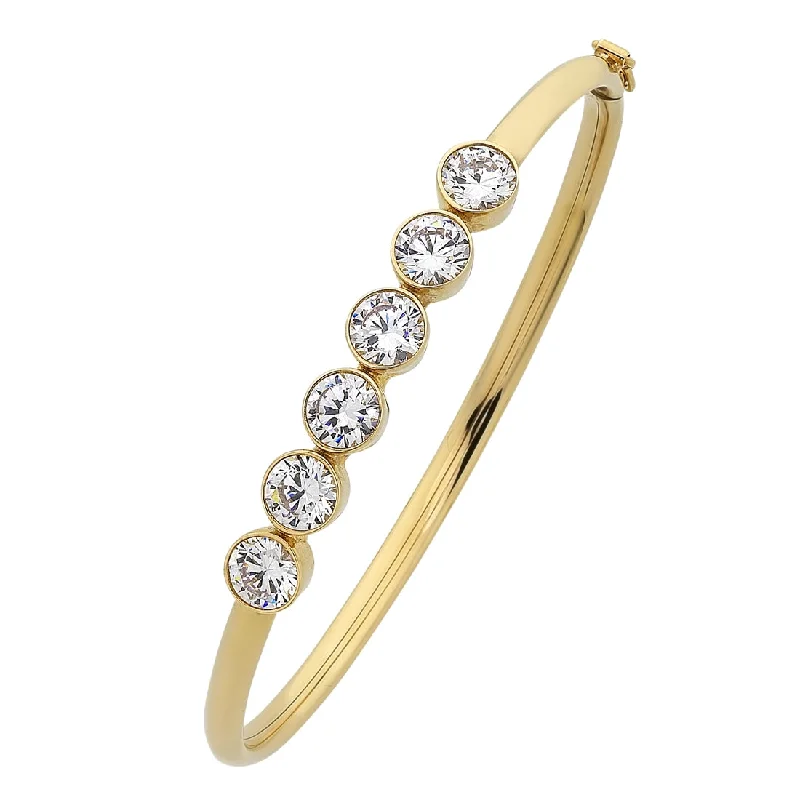 9ct Yellow Gold Silver Infused 6 Bezel Cubic Zirconia Oval Bangle