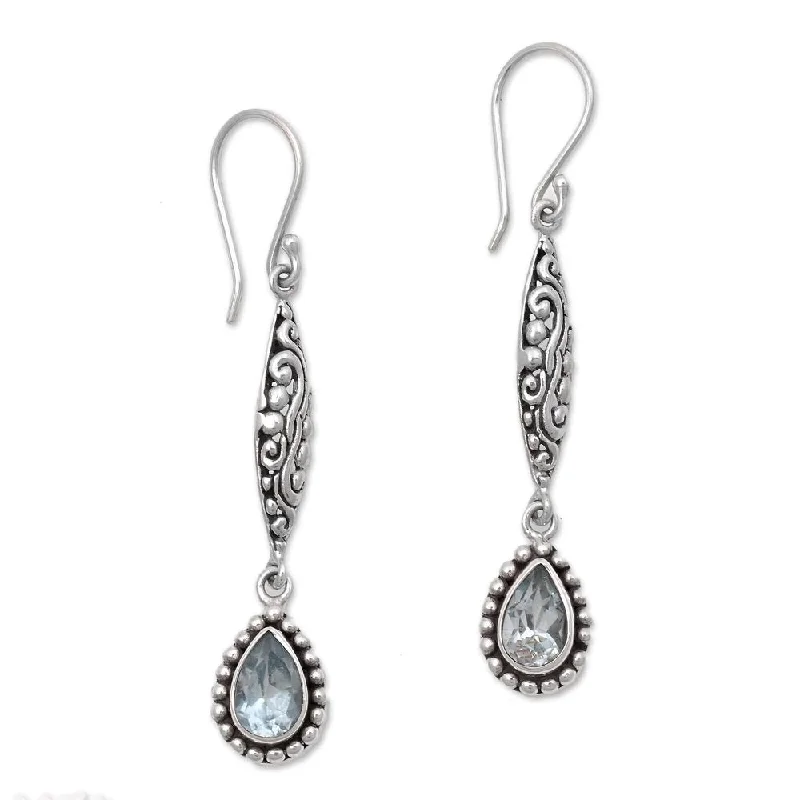 Blue Topaz Dangle Earrings, 'Blue Nirvana' (Indonesia) - 2L*0.3W