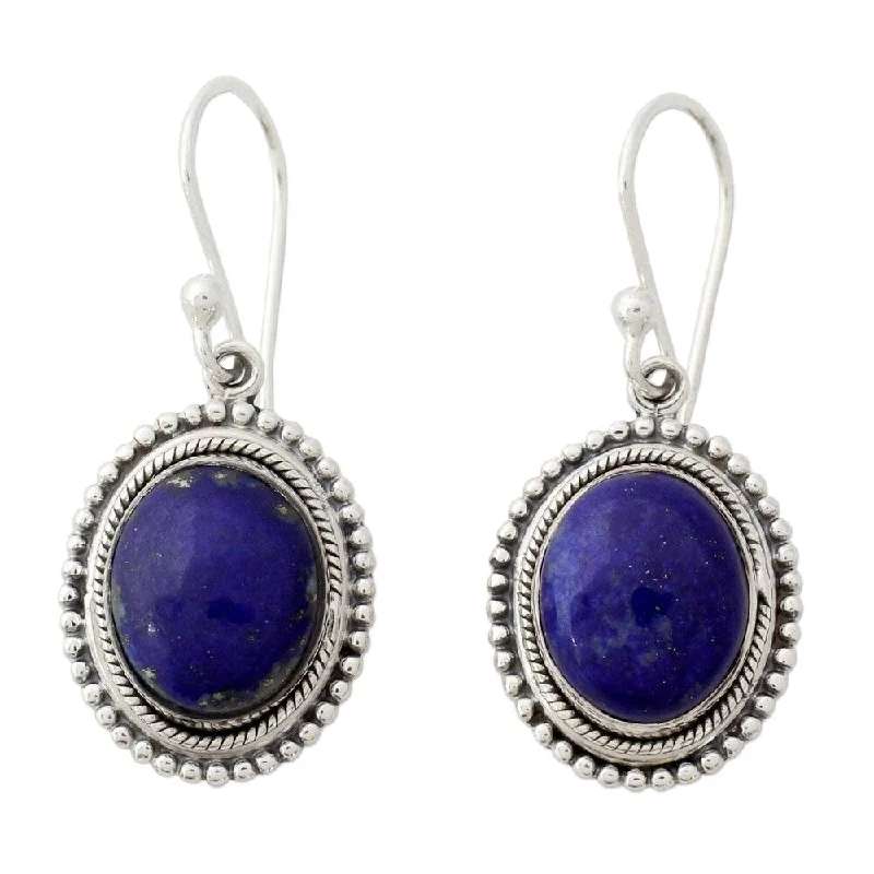 NOVICA Handmade Sterling Silver True Clarity Lapis Lazuli Earrings (India) - 1.4*0.6