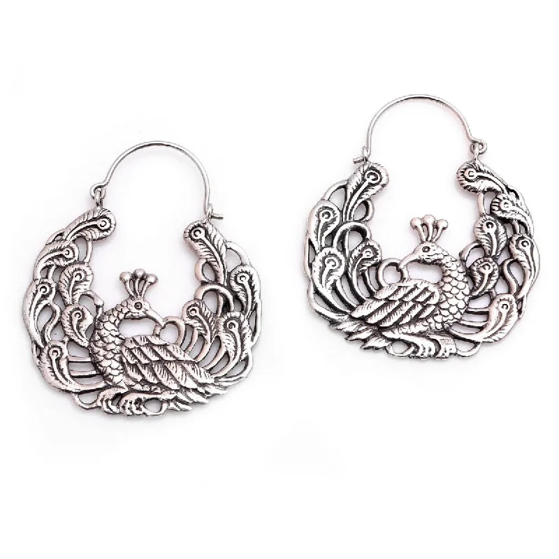 NOVICA Peacock Garden, Sterling silver hoop earrings - 1.9*1.6