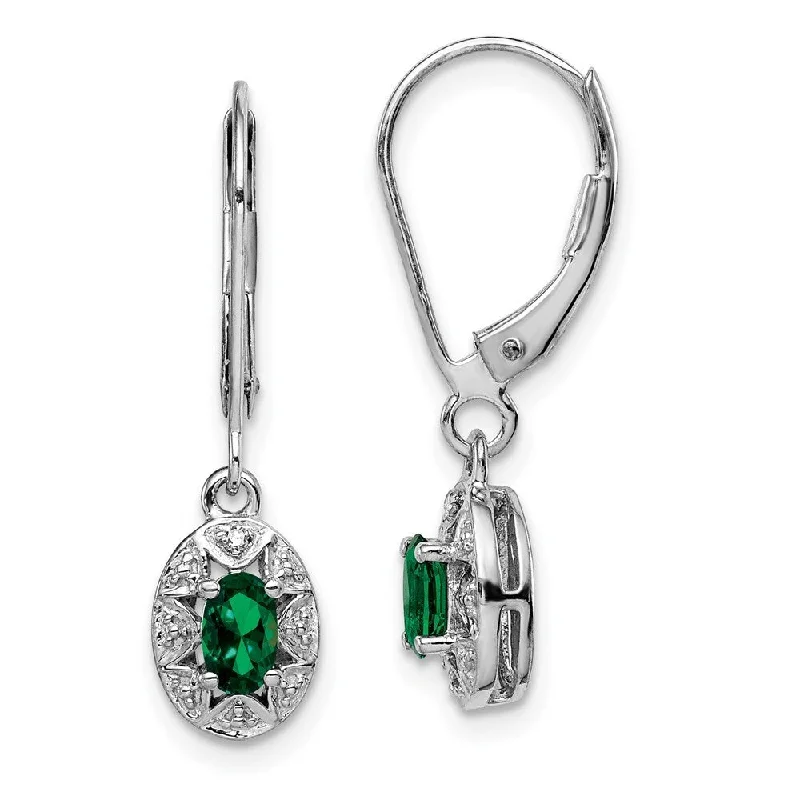 925 Sterling Silver Diamond and Gemstone Drop Dangle Earrings (L-26 mm, W-7 mm)