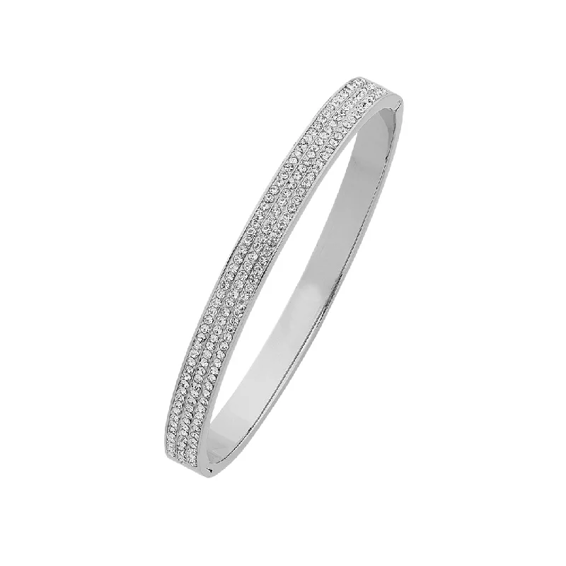 Stainless Steel Crystal Three Row Pave Bangle