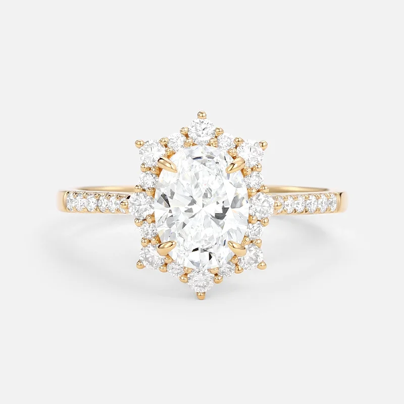 Oval Lab Grown Diamond Cluster Halo Engagement Ring