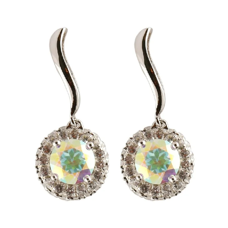 Sterling Silver 4.18ctw Opal Topaz Halo Drop Earrings, 1"L - White