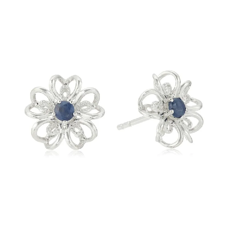 925 Sterling Silver Sapphire flower Stud Earrings