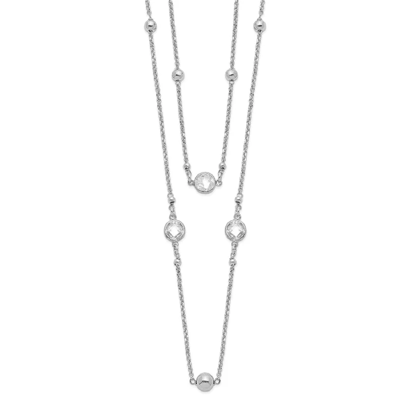 Sterling Silver Cubic Zirconia 17-inch Fashion 2-Strand Necklace