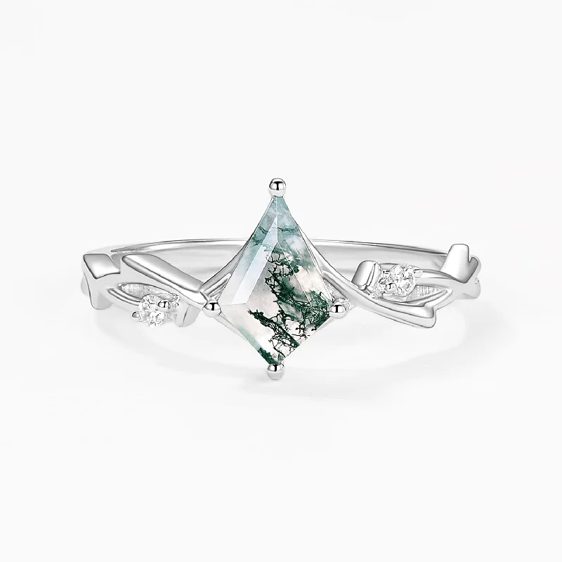 Branch Moss Agate Kite Cut Engagement Ring