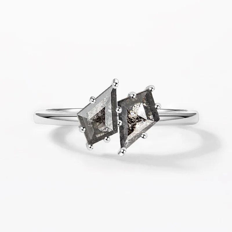 Toi Et Moi Salt and Pepper Diamonds Kite Cut Two Stone Engagement Ring