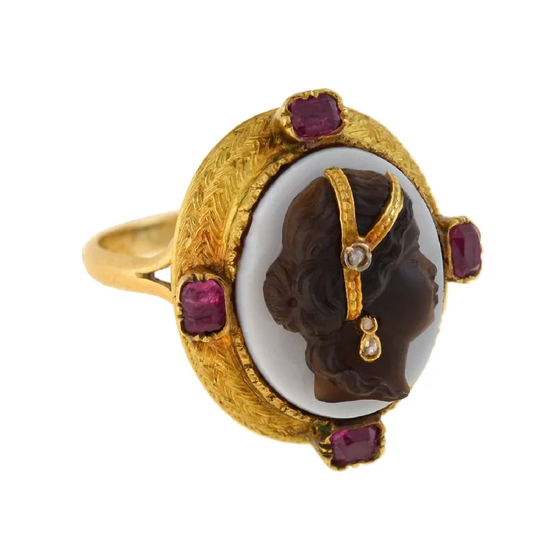 Victorian 14kt Blackamoor + Burmese Ruby, Diamond Ring