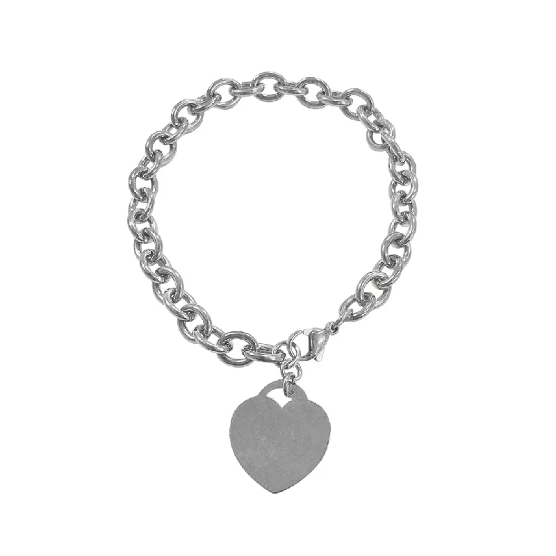 Stainless Steel Belcher Charm Bracelet With Heart