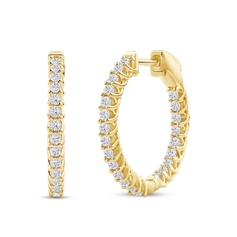 Lab Grown 1ct TDW Diamond Inside Out Hoop Earrings in 14k Gold for Women