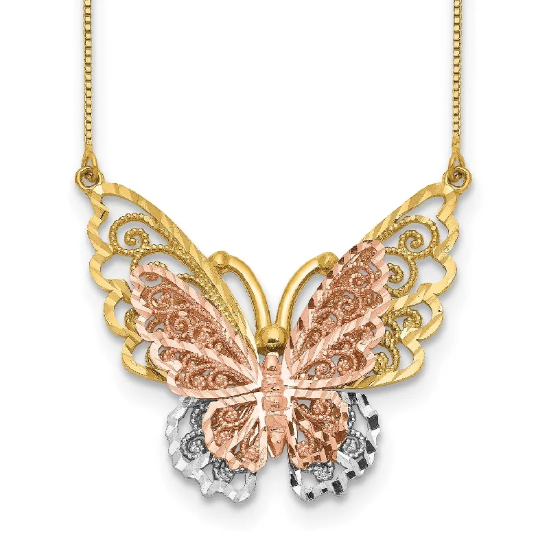 14KT Yellow and Rose Gold 18-inch Diamond-cut Butterfly Necklace