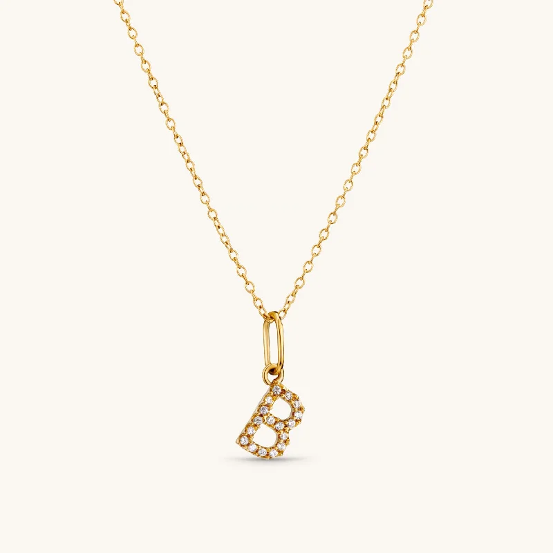 B Crystal Initial Necklace in Gold