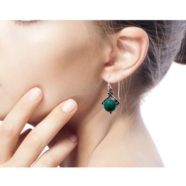 Handmade Sterling Silver 'Forest Charm' Malachite Earrings (India)