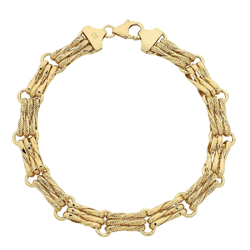 9ct Yellow Gold Silver Infused Gate Link Bracelet