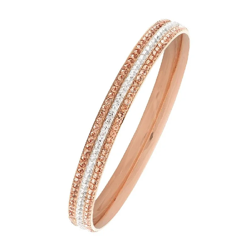 Rose & White Crystal Pave Bangle in Stainless Steel