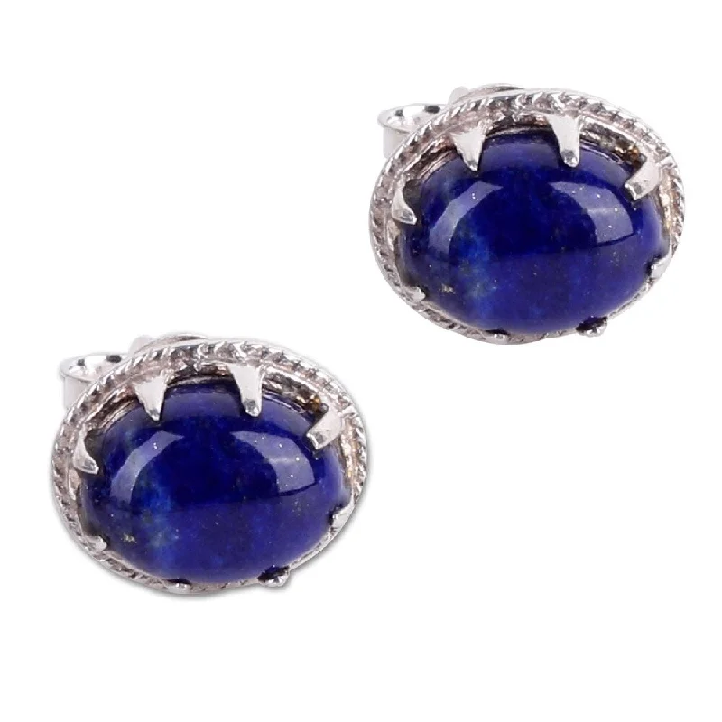 NOVICA Handmade Morning Mystery Silver Lapis Lazuli Earrings (India) - 0.4*0.3