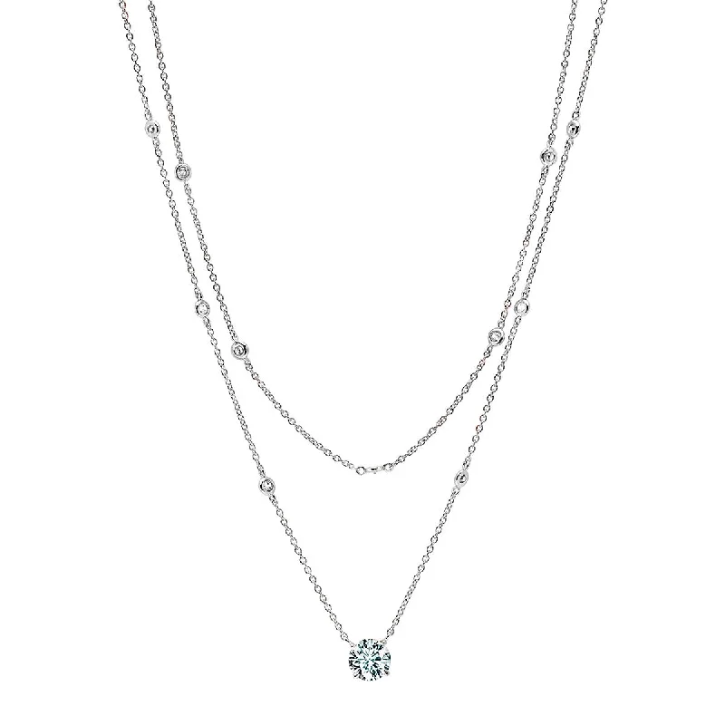 Crislu Platinum Plated Sterling Silver Cubic Zirconia 16-inch Double Layer Necklace