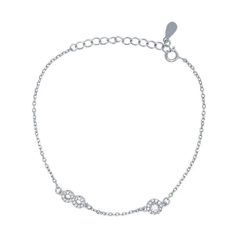 Sterling Silver and Cubic Zirconia Infinity and Round Stone with Halo Station Bracelet