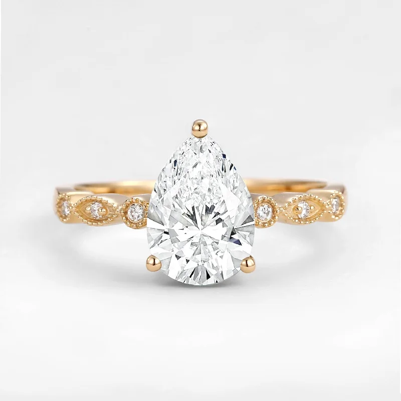 3.0CT Unique Inspired Pear Shaped Lab Grown Diamond Engagement Ring - Clara