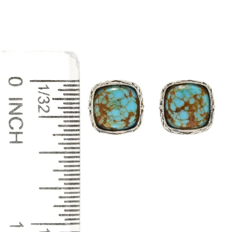 Sterling Silver Cushion #8 Turquoise Stud Earrings