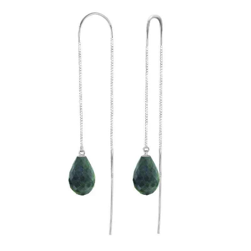 14K Solid Gold Threaded Dangles Gemstone Earrings with Emeralds