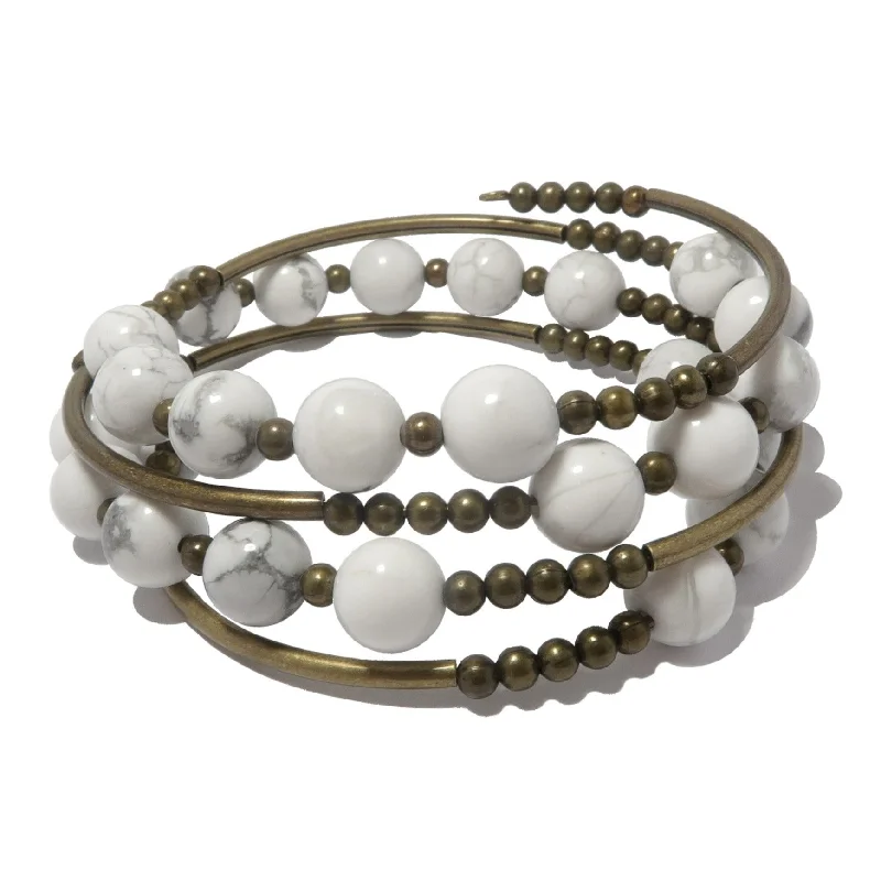 Howlite Bracelet Snow White Memory Wrap Coil