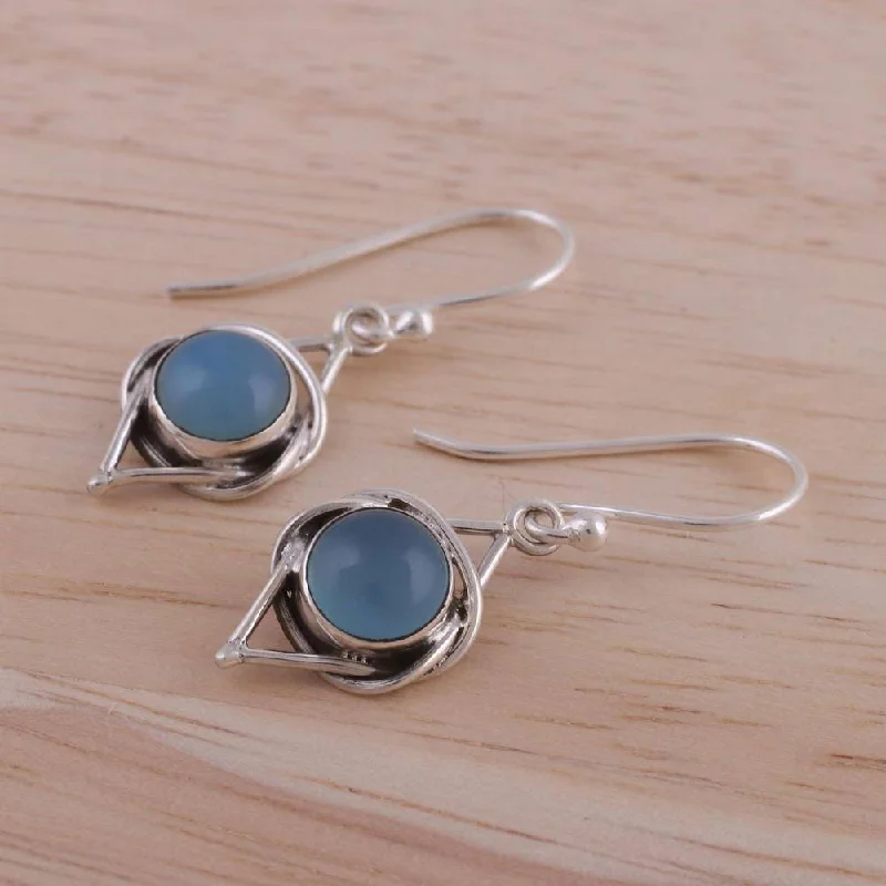 NOVICA Handmade Sterling Silver Intricate Twirl in Blue Chalcedony Earrings (India) - 1.2*0.4