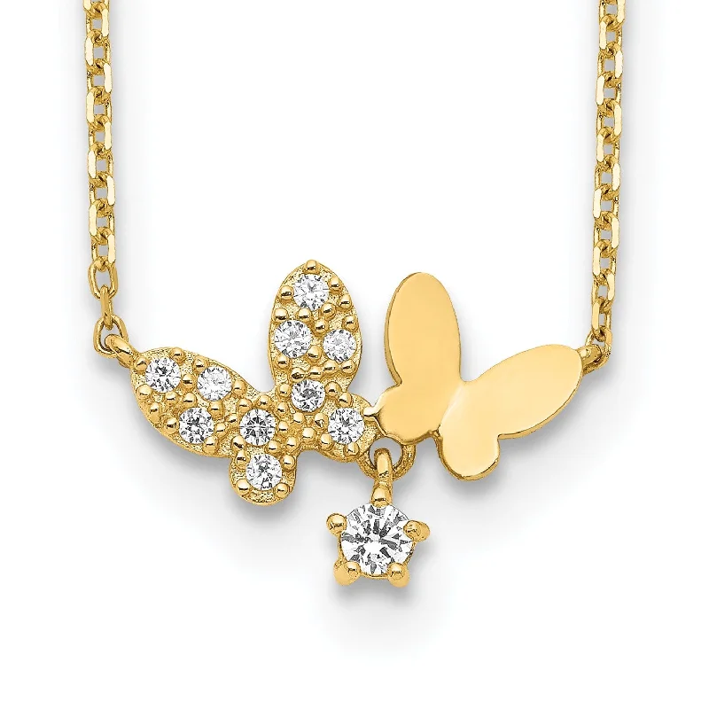 14KT Yellow Gold and CZ 18-inch+2-inch extender Butterfly Necklace