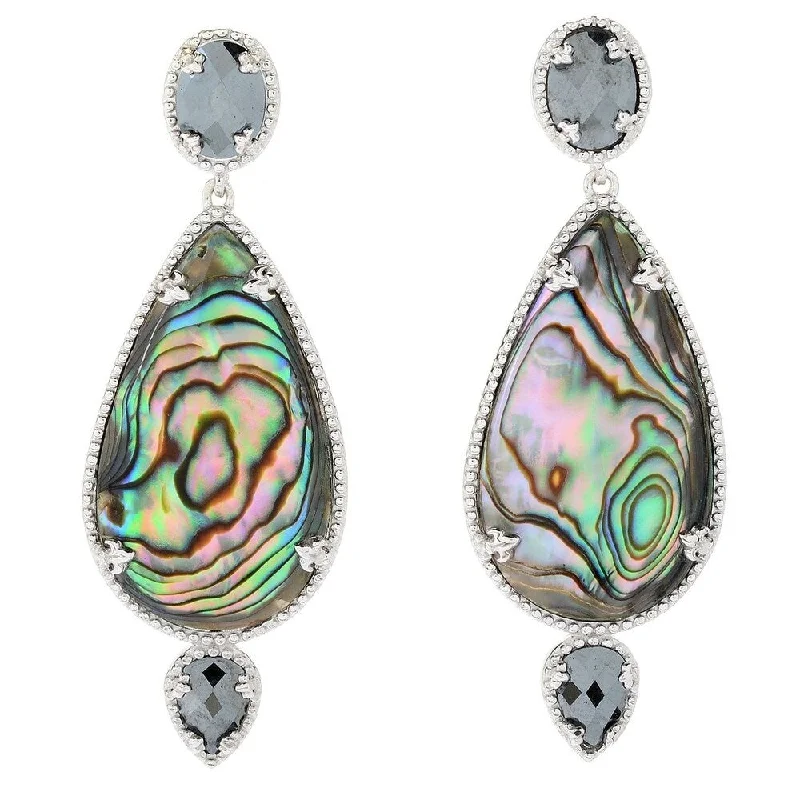 Sterling Silver 2" 28 x 16mm Abalone & Hematite Drop Earrings