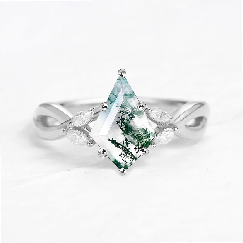 1.5ct Kite Shaped Moss Agate Infinity Engagement Ring