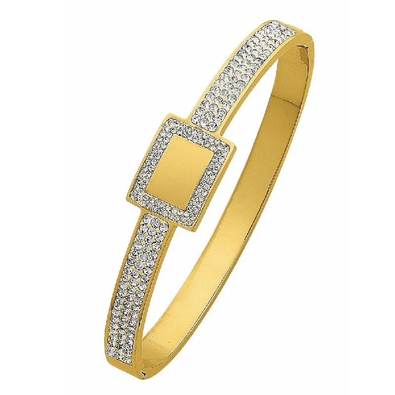 Yellow Stainless Steel Pave Crystal Bangle with Square Feature