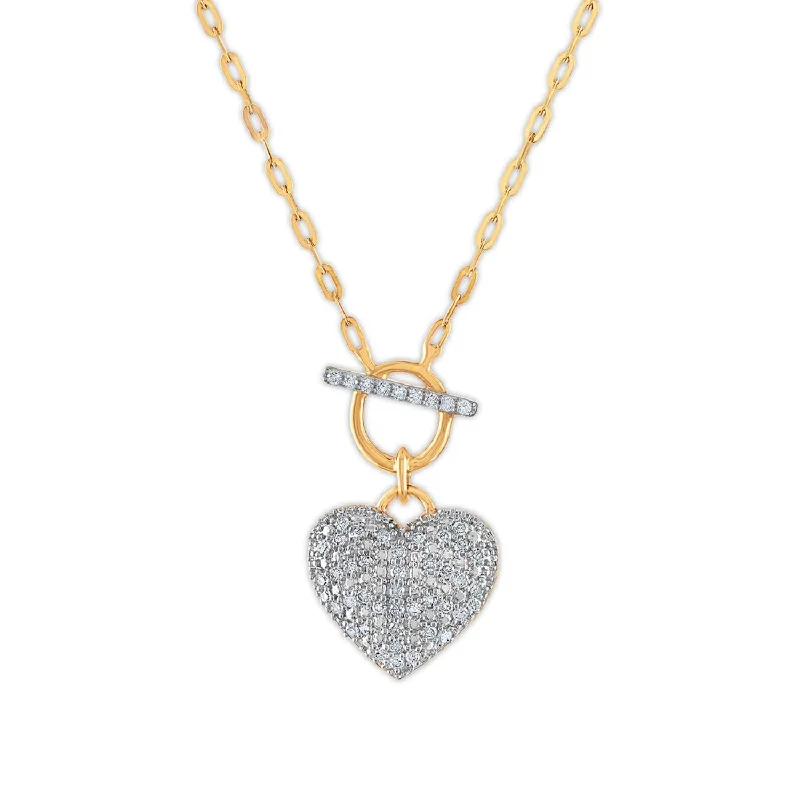 1/4 CTW Diamond Heart Toggle Necklace in 10KT Gold with Paperclip Chain