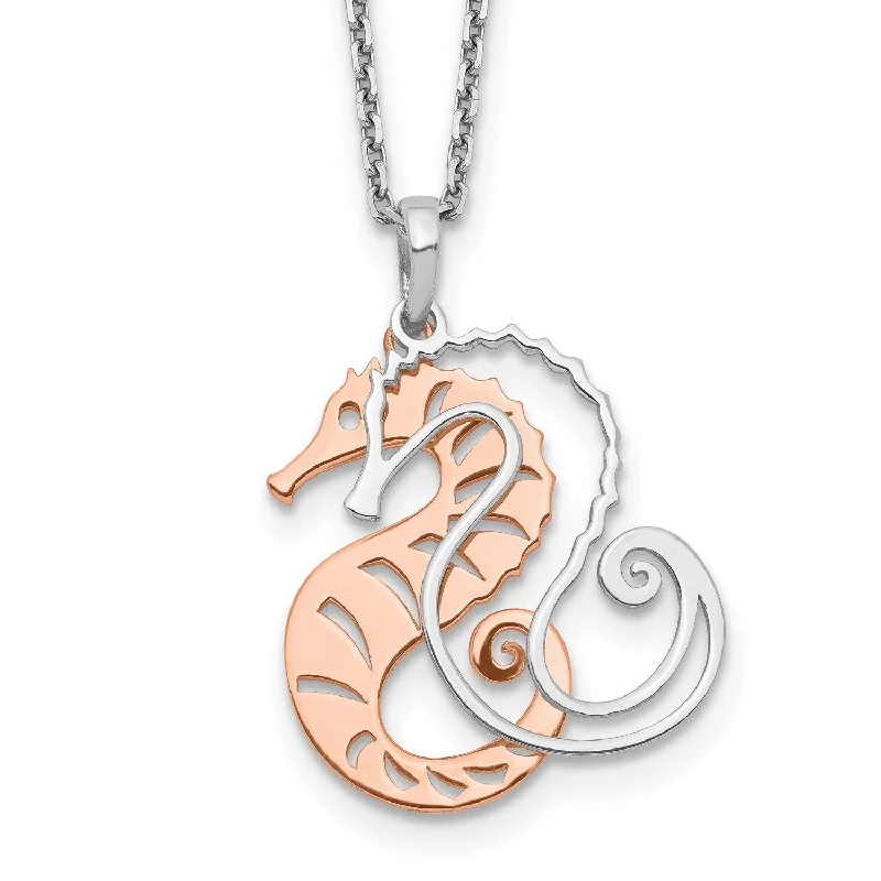 Sterling Silver 18-inch Two-Tone Seahorse Necklace