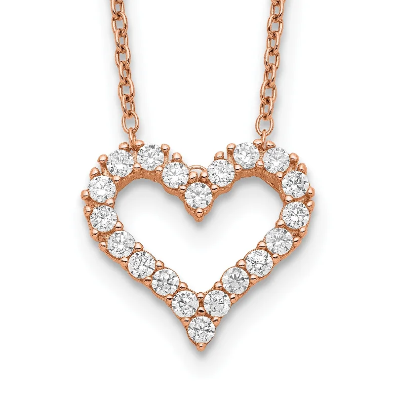 Rose Gold Plated Sterling Silver Cubic Zirconia 18-inch Heart Necklace