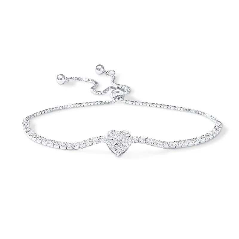 24cm Tennis Heart Bolo Bracelet with Cubic Zirconia in Sterling Silver