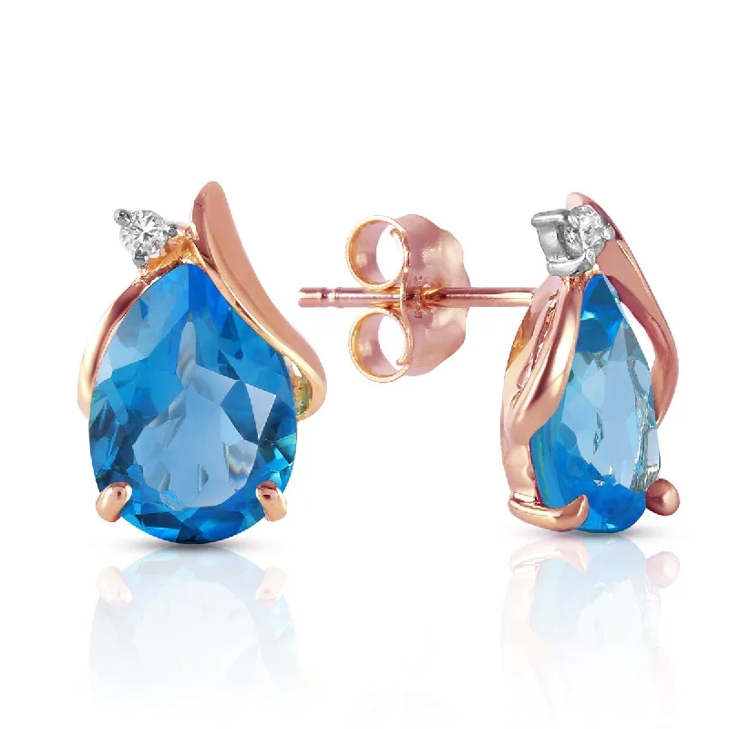 5.06 Carat 14K Solid Gold Stud Gemstone Earrings Diamond Blue Topaz