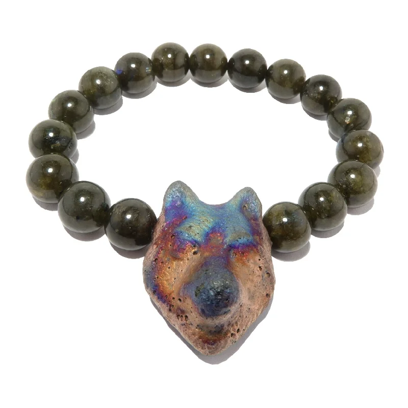 Labradorite Bracelet Rainbow Wolf Pack Leader