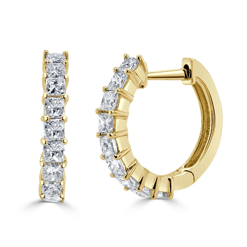 Joelle Diamond Huggie Earrings 14K Gold Princess Cut