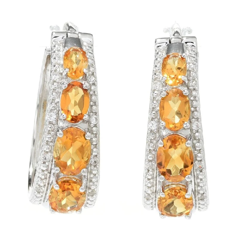 Sterling Silver 1.25" Citrine & White Zircon Hoop Earrings