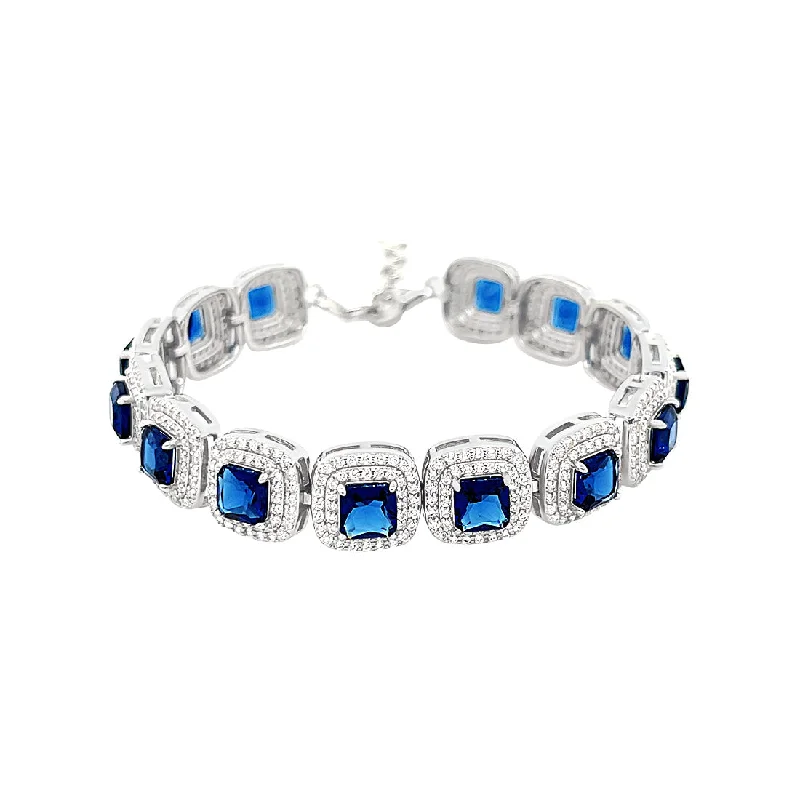 21cm Blue Sapphire Cubic Zirconia Bracelet in Sterling Silver