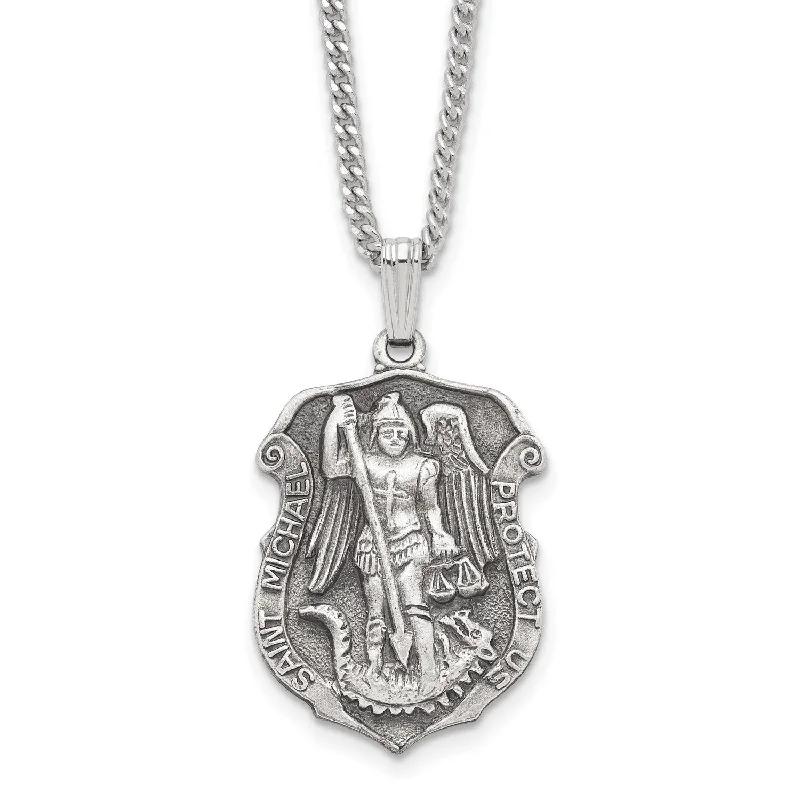 24in Rhodium-plated Kelly Waters St. Michael Medal Necklace