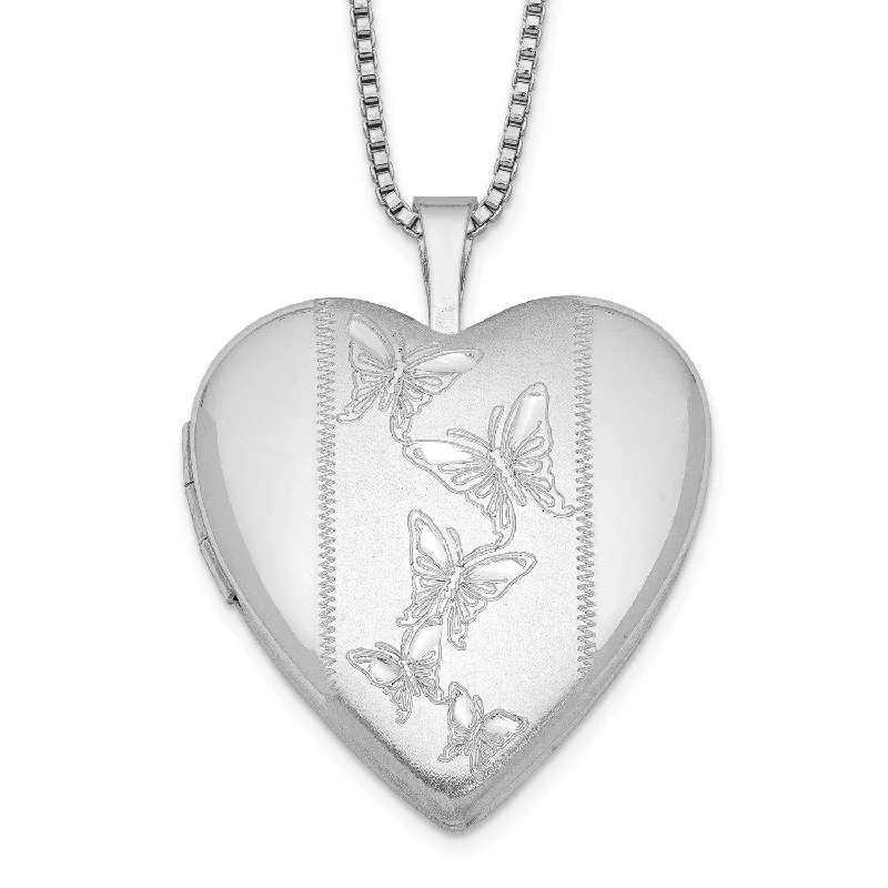 Sterling Silver 18-inch 20MM Butterfly Heart Locket Necklace